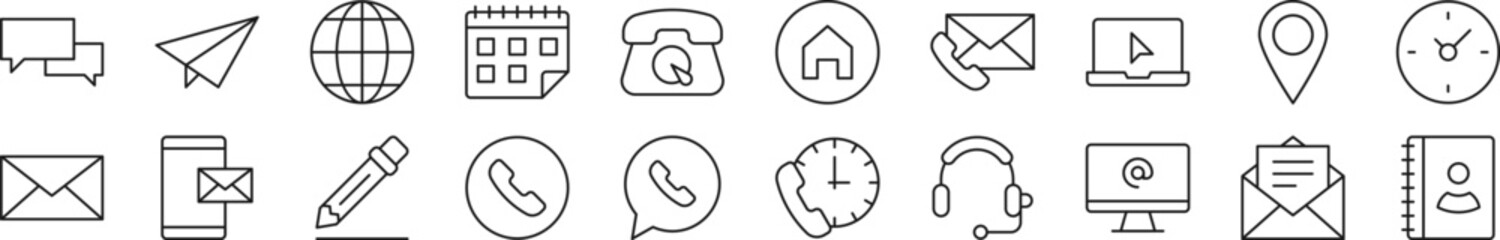 Wall Mural - Contact us linear vector icons collection. Editable stroke. Simple linear illustration for web sites, newspapers, articles book