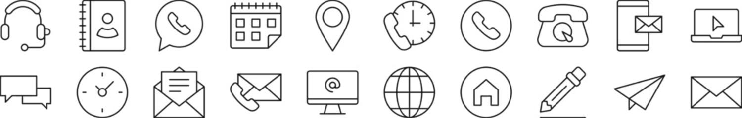 Wall Mural - Bundle of linear symbols of contact us. Editable stroke. Linear symbol for web sites, newspapers, articles book