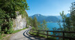 idyllic lakeside walkway along lake Achensee, tyrolean landscape