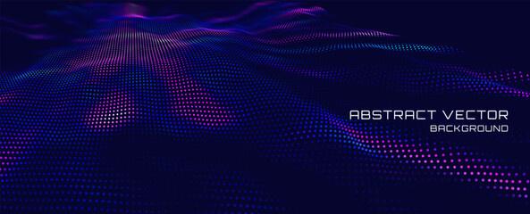 Fototapete - Abstract Sound Wave Background. Glowing Particles Musical Wave. Digital Network Cyber Big Data Flow. 3D Surface Vector Fields. Vector Illustration. Virtual Reality Cyber Space Metaverse Backdrop.