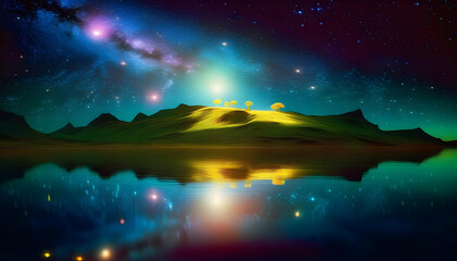 Wall Mural - An ethereal island floating in space with shimmering surfaces and intricate patterns