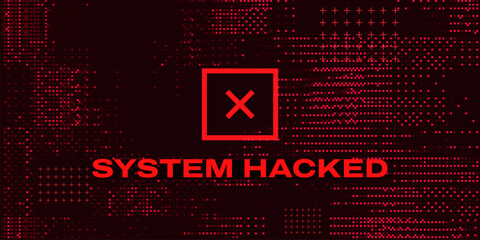 Leinwandbilder - X Danger Symbol on Dark Red Glitched Background. Computer Virus. System Hacked Error Sign. Malware, Ransomware, Data Breach Concept. Vector Illustration.