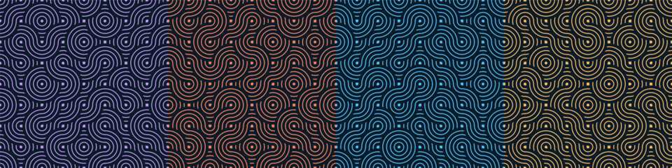 Fototapete - Seamless Fashion Truchet Pattern Background. Seamless Vintage Circles Geometric Texture. Vector Background for Prints, Home Decor, Fashion Fabric.