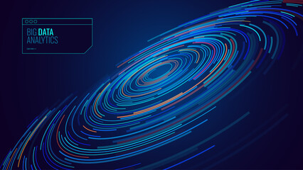 Fototapete - Abstract Digital Circles of Particles. Futuristic Circular Sound Wave. Big Data Visualization. 3D Virtual Space VR Cyberspace. Crypto Currency Blockchain Concept. Vector Illustration.