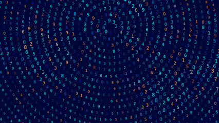 Fototapete - Blue Abstract Matrix Vortex Technology Background. Binary Computer Code Dynamic Spiral. Programming, Coding, Hacker Concept. Binary Numbers Moving in Spiral. Vector Illustration. Sci-fi Background.