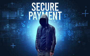 Fototapete - Faceless man with online security concept