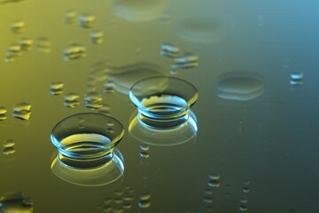 Wall Mural - Pair of contact lenses on wet mirror surface. Space for text