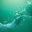 Cascading waves of azure water bubbles cascade down a gradient of emerald green, capturing the essence of fluidity and movement in a tranquil, aquatic scene.