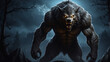 A menacing werewolf yellow eyes baring teeth standing