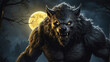 A menacing werewolf yellow eyes baring teeth standing