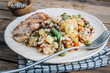 Asian fried rice with vegetables and chicken