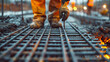 Construction Workers Craft Steel Reinforcement Bars