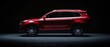 © Mickael - Side View of a modern dark red SUV car Isolated on black background. SUV automobile car concept in studio on orange background. Generative ai