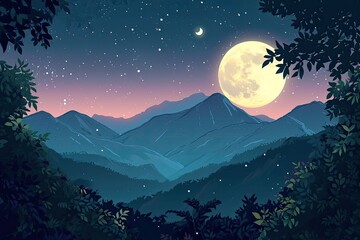 Wall Mural - Mountainous Landscape Bathed In Moonlight