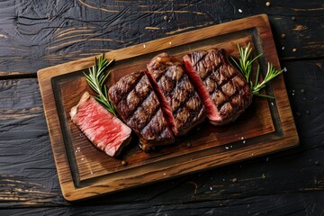 Sticker - Juicy Fillet Mignon Steak Sliced on Dark Wood
