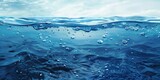 Fototapeta Tęcza - Clear blue water background design. Sea wave pattern wallpaper. Splashes and air bubbles in the water. Digital raster bitmap illustration. 