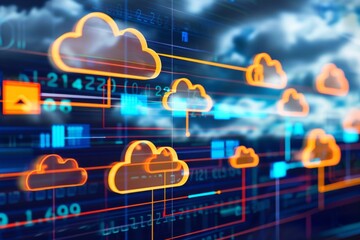Wall Mural - cloud computing network safe encrypted storage personal data protection verified technology encripti