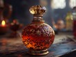 Capture the intricate details of a potion bottle highlighting its unique shape and design