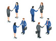 © Trostinka_25 - isometric vector set of people in business suits shaking hands, in color on a white background, office workers or politicians