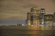 Skyscrapers of Southernmost tip of Manhattan on winter night, New York City. USA