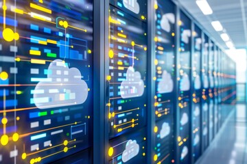 Wall Mural - cloud computing network safe encrypted storage personal data protection verified technology encripti