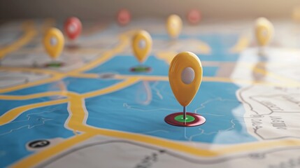 Wall Mural - gpt glowing location pin on digital map, navigation and gps concept