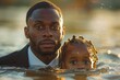 African American pastor baptize a little kid.