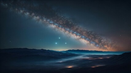 Poster - Night sky with stars and milky way above the clouds.