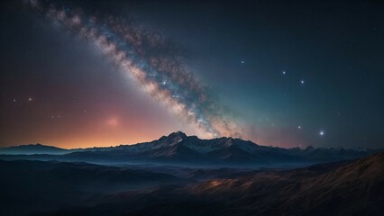 Poster - Night sky with stars and milky way above the clouds.