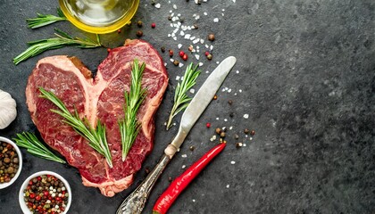 Wall Mural - different degrees of roasting beef steak in heart shape with spices on a stone background with a copy of the space for your text