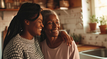 Canvas Print - Young woman and an elderly woman are closely embracing