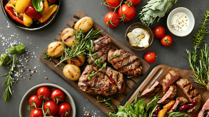 Wall Mural - Grilled meat with vegetables