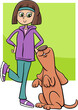 cartoon teen girl with funny dog character