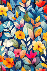 Wall Mural - Colorful flowers repeating pattern seamless wallpaper background. endless decorative texture. decorative element.