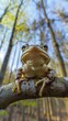 extreme close up of a frog on a tree in the forest