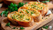 bread with butter and herbs. Selective focus.