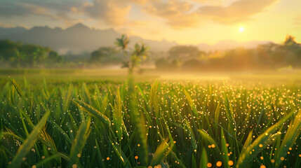 Sugarcane field and cloudy sky at sunset