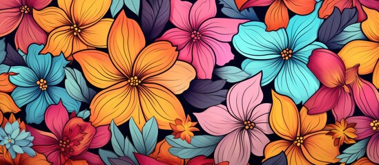 Wall Mural - Floral pattern featuring abstract blooms: seamless raster background.