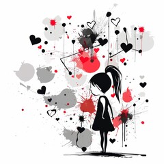 Vector art of a girl with hearts