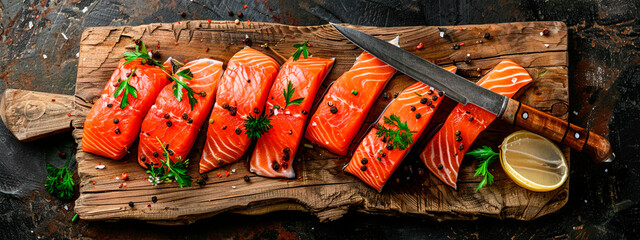 Wall Mural - red fish on the board. Selective focus.