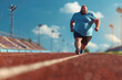 © Michael - fat man runs on the stadium track cardio workout for weight loss