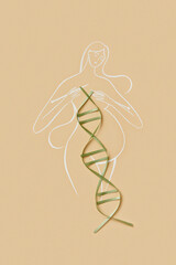 Linear art of pregnant woman knitting DNA molecule structure