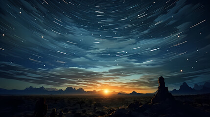 Wall Mural - Star trails and starry night sky