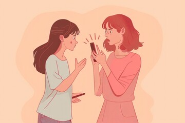 Wall Mural - child is arguing with her mother over her phone