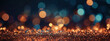 Abstract Background with Glittering Lights in Coral, Bronze, and Night Sky. Defocused Banner.