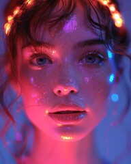 Sticker - woman, neon princess with a glowing crown, neon lights, cinematic lighting