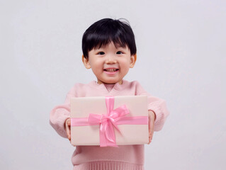 asian child with gift box