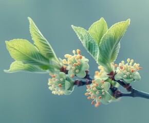 Wall Mural - Tree branch with green buds in spring against the sky 