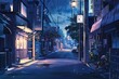 anime street scene at night time