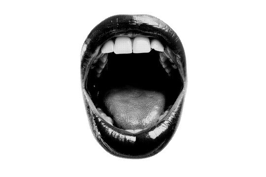 abstract halftone shouting mouth collage element. trendy grunge design element